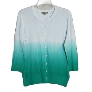 Kenar Blue Green Ombre 3/4 Sleeve Sweater Cardigan Women's L